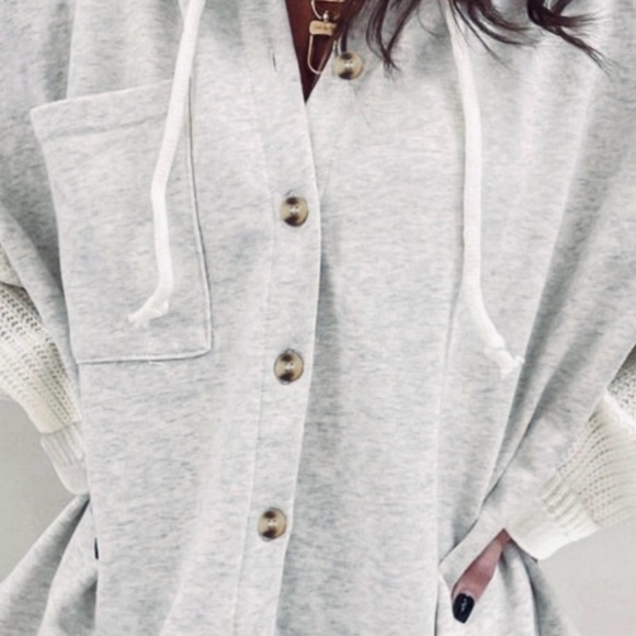 Y2K Jersey Sweater Sleeve Gray Button Up Knitted Long Sleeve - Picture 14 of 14